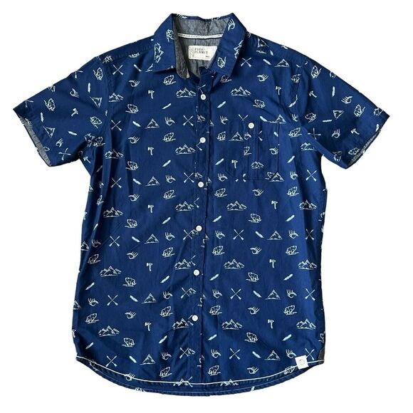 Free Planet Shirt Men's Size S Button Up Cotton Blend‎ Short Sleeve Navy - Picture 2 of 7